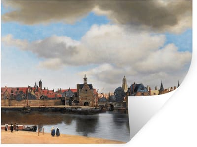 Muurstickers - Sticker Folie - Vermeer - Stad - Oude meesters - Kunst - 40x30 cm - Plakfolie - Muurstickers Kinderkamer - Zelfklevend Behang - Zelfklevend behangpapier - Stickerfolie