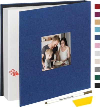 Groot Fotoalbum met Zelfklevende Pagina's voor 4x6, 5x7 en 8x10 Foto's, 60 Bladzijden, Linnen Kaft en DIY Gereedschap