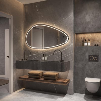 HIPP Design Phantom Organische LED spiegel - 120 x 70 cm - met Directe en Indirecte LED Verlichting - Spiegelverwarming - Kleurenwissel - Touch Dimmer