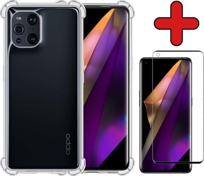 Hoesje - Met Screenprotector - Geschikt voor OPPO Find X3 Pro - Sterk & Shockproof - Back Cover - Siliconen Case - Telefoon Hoes - Shock Proof - Telefoonhoes - Transparant