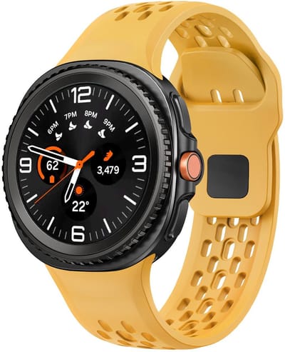 Siliconen bandje - geschikt voor Samsung Galaxy Watch 8 (40mm) / Galaxy Watch 8 (44mm) / Galaxy Watch 8 Classic - gaatjes met druksluiting - geel