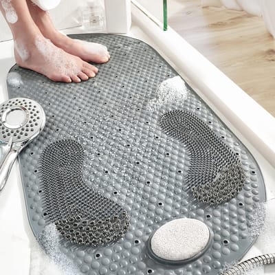 Unyqoos ® Zachte Antislip Douchemat met Zuignappen en Verwijderbare Voetverzorgingssteen, 40 x 80 cm