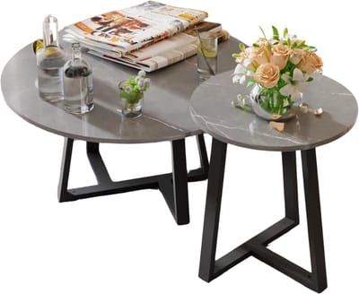 Delunce salontafel - Set van 2- Voor Woonkamer & Lounge - Moderne Ronde Accenttafels - Grijze Gesinterde Steen