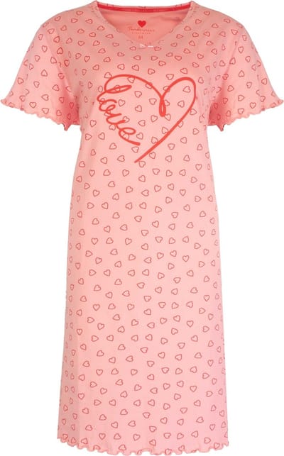 Tenderness Dames Nachthemd - Hartjes - 100% Katoen - Roze - Maat S