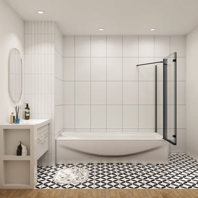 Badwand Black Crocus 2-Delig 100X140 Met Zijwand 70cm 6Mm Helder Glas Antikalk Mat Zwart