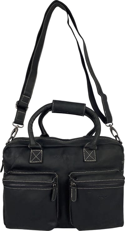 Handtas - Zwart - Crossbody Tas Dames - Cowboybag - Laptoptas - 13 inch - Leer - Buffelleer - Schoudertas - Tas