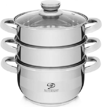 Meyerhoff Stoompan RVS 4-delig – Ø20 cm – 2.5 Liter – Voor Alle Warmtebronnen – Met Glazen Deksel – Stomer & Vergiet in één