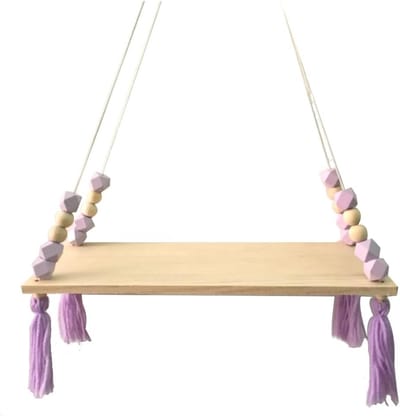 Houten Wandplank met Macramé, Drijvende Plank voor Wanddecoratie in Badkamer, Woonkamer en Kinderkamer
