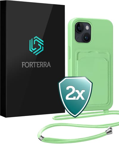 Hoesje Geschikt voor iPhone 13 Pashouder Case Siliconen Hoes Met Koord - Hoes Geschikt voor iPhone 13 Met Telefoonkoord Hoesje Back Cover Met Pasjeshouder - Groen - 2 PACK