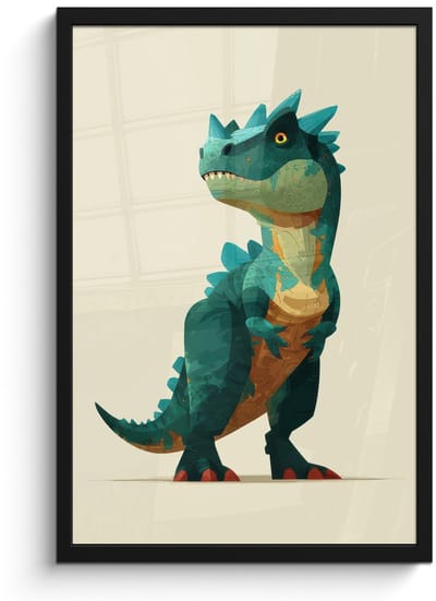 Poster in lijst - Fotolijst 40x60 cm - Posters - Stekels - Dino - Blauw - Gespierd - Posterlijst zwart - Decoratie - Wanddecoratie woonkamer - Muurdecoratie slaapkamer