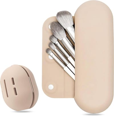 Makeup Set met Beauty Egg Opbergrek en Cosmetica Tas voor Make-up Penselen en Eieren in Minimalistisch Khaki Design