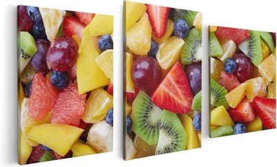 Artaza Canvas Schilderij Drieluik Diverse Kleurrijke Fruit Achtergrond - 120x60 - Foto Op Canvas - Canvas Print