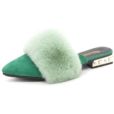 Schoenen Voor Meisjes Damespantoffels Damesmuilezel Gesloten Teen Pantoffels Vrouwen String Kralen Lage Luxe Slippers Flock Bont Teenslippers Dame 35