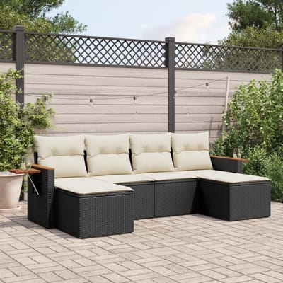 vidaXL - 6-delige - Loungeset - met - kussens - poly - rattan - zwart
