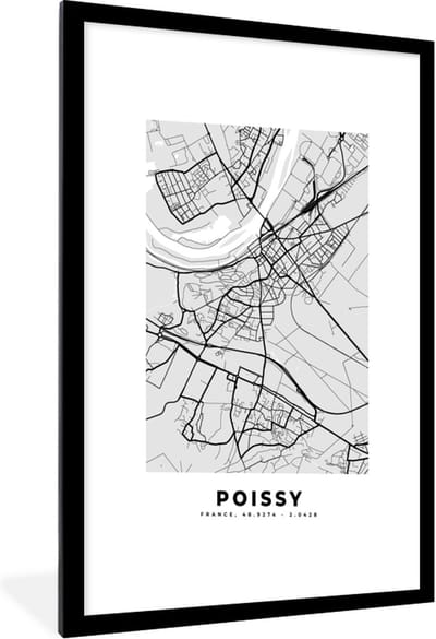 Fotolijst incl. Poster - Plattegrond - Kaart - Stadskaart - Frankrijk - Poissy - 60x90 cm - Posterlijst