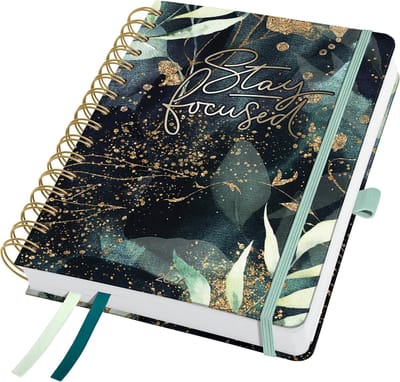 Famanu – Spiraalagenda 2026 A5 hardcover met zwart groen goud accenten, luxe uitstraling, weekoverzicht en stevige binding