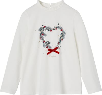 Vertbaudet Kerstshirt met kroon en hartje met glitterdetails voor meisjes