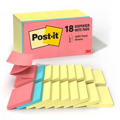 Pop-up Notities Waarde Pakket 3" x 3" - 100 Vel - Verpakking van 18 - Geel
