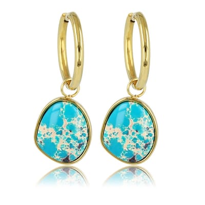 My Bendel - Goudkleurige Oorbellen met Amazonite Edelstenen Hanger - 36 Mm - met Luxe Cadeauverpakking | Sieraden Voor Dames