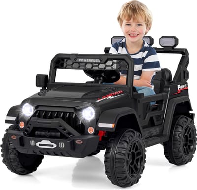 COSTWAY Elektrische auto voor kinderen, 12 V, elektrische kinderauto met 2,4 G afstandsbediening en USB, licht en muziek, 1-5 km/u, elektrische auto voor kinderen vanaf 3 jaar (zwart)
