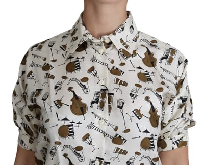 Geprinte Zijde Polo Top