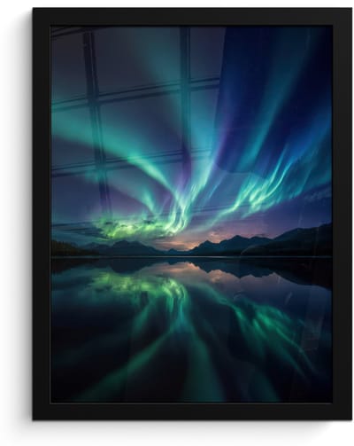 Poster in lijst - Fotolijst 30x40 cm - Posters - Noorderlicht - Kleurrijk - Bergmeer - Posterlijst zwart - Decoratie - Wanddecoratie woonkamer - Muurdecoratie slaapkamer
