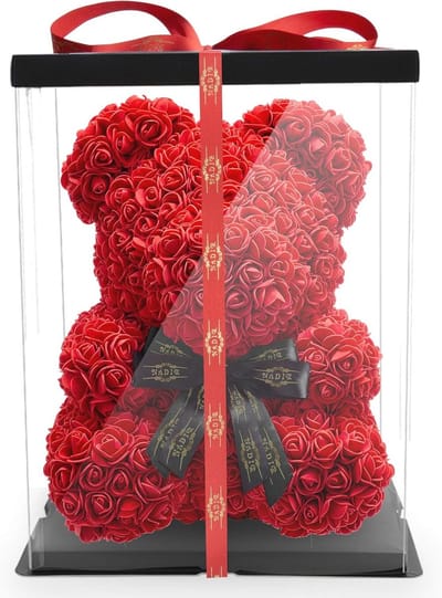 Bloemenbeer met Strik - Geschenkdoos - Rozenbeer voor Valentijn, Moederdag en Jubileum