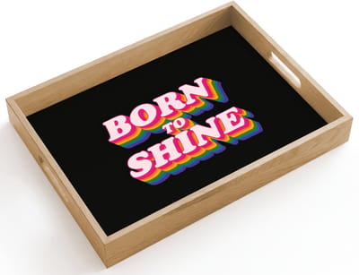 Dienblad hout 40x30 cm - Schootdienblad - Quote - Regenboog - Roze - Zwart - Borrelplank rechthoek - Plateau dienbladen