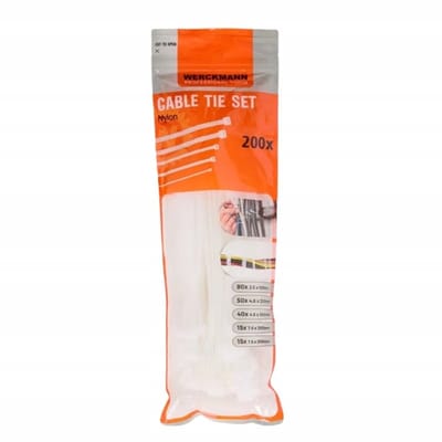 WERCKMANN Cable Tie Set - Zip tie - Tiewrap - Kabelbinders - wit - 200 stuks - mix