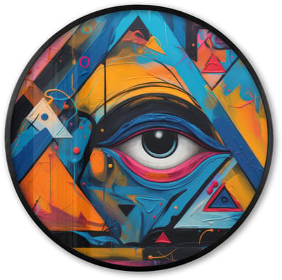 Poster in lijst Rond - Fotolijst 60x60 cm - Posters - Graffiti - Kleuren - Oog - Kunst - Ronde posterlijst zwart - Decoratie - Wanddecoratie woonkamer - Muurdecoratie slaapkamer