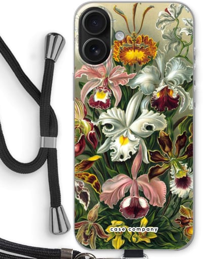 Case Company® - Hoesje met koord geschikt voor iPhone 16 Plus hoesje met Koord - Haeckel Orchidae - Telefoonhoesje met Zwart Koord - Bescherming aan alle Kanten en Over de Schermrand