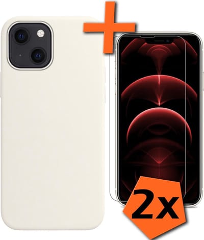 Hoes - Met 2x Screenprotector - Geschikt voor Apple iPhone 13 Mini - Sterk & Shockproof - Back Cover - Siliconen Case - Telefoon Hoes - Wit