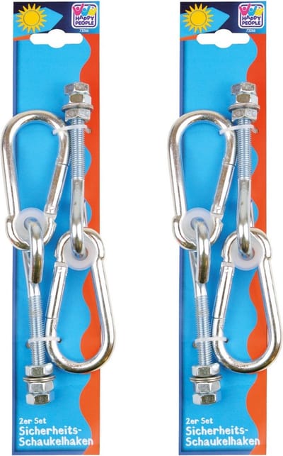 Happy People schommelhaken - 4x - zilver - staal - 20 cm - met karabijnhaak