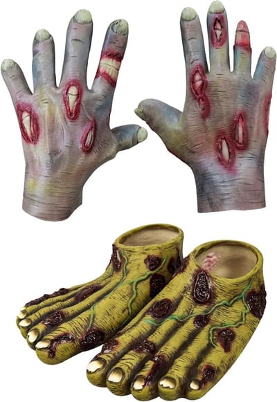 Volwassen Zombie Handschoenen en Voeten van Latex voor Halloween Feest en Cosplay, beige Ghoulish Accessoires