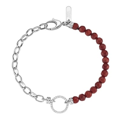 Giorgio Martello armband 19 cm synthetisch gefacetteerde rode koraal, zirkonia wit 925/- Sterling zilver