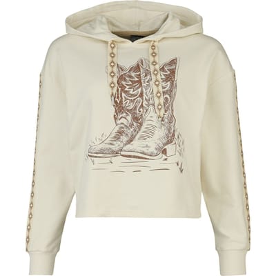 Pussy Deluxe - Rockabilly Trui met capuchon - Wild West Boots Cropped Hoodie - S tot XXL - voor Vrouwen - gebroken wit