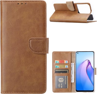 Hoesje Geschikt voor Oppo Reno 8 Hoesje met Pasjeshouder Bruin - Hoesje Geschikt voor Oppo Reno 8 hoesje Luxe Booktype Portemonnee case