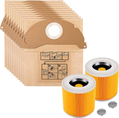 Accessoirespakket voor Karcher WD2 MV2 A2000 A2003 A2064 A2099 - Vervanging Stofzuigerzak 6.904-322 [Set 10] Vervanging Filter 6.414-552.0 [Set 2]