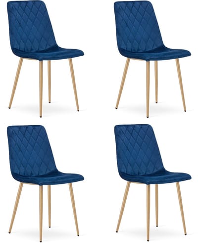 Set van 4 eetkamerstoelen TURIN - Donkerblauw fluweel - Eikenlook poten - Modern design