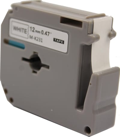 KATRIZ® huismerk label tape voor Brother M-K231| PT-65/70/80/90/M102 | Zwart op Wit | 12mm*8m | 1 stuk