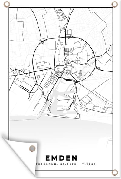 Muurdecoratie Plattegrond - Emden - Kaart - Stadskaart - 120x180 cm - Tuinposter - Tuindoek