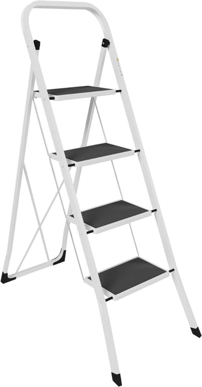 Aura® Huishoudtrap 4 Treden – Trapladder - Huishoudtrap - Wit - 90cm x 13cm x 127cm