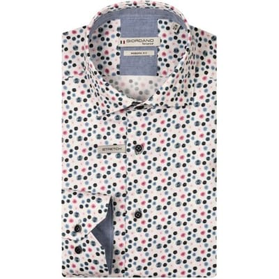 Giordano Overhemd Maggiore Semi Cutaway Collar Small Graphic Flowers Pattern Rood-Multi / male