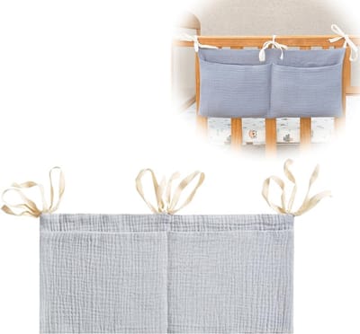 Kinderbed opbergtas met 2 vakken - Zijzak voor speelgoed, luiers en kleding (grijs)