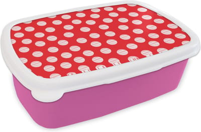 Broodtrommel Roze - Lunchbox - Brooddoos - Stippen - Polka dot - Patronen - Rood - Wit - 18x12x6 cm - Kinderen - Meisje