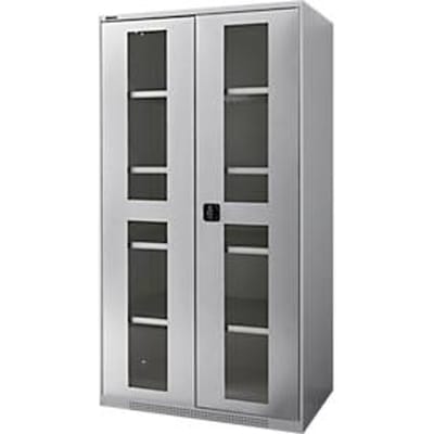 Schäfer Shop Genius dubbeldeurskast FS, staal, kijkvenster, ventilatiegaten, B 1055 x D 620 x H 1950 mm, 5 OH, alu wit/wit, tot 500 kg