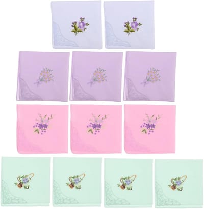 Katoenen zakdoeken - Bloemen borduurwerk - Feestelijke gelegenheid - Luxe kanten rand - 28x28 cm - Diverse kleuren