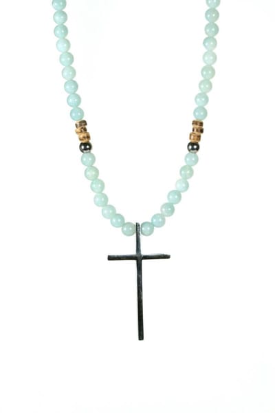 Heaven Eleven - Amazoniet - RVS kruis - lengte 80cm