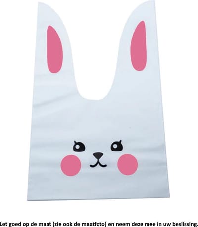 50x Uitdeelzakjes Wit - Roze Konijn 13 x 22 cm - Plastic Traktatie Kado Zakjes - Snoepzakjes - Koekzakjes - Koekje - Cookie Bags - Pasen - Kinderverjaardag - Feestje
