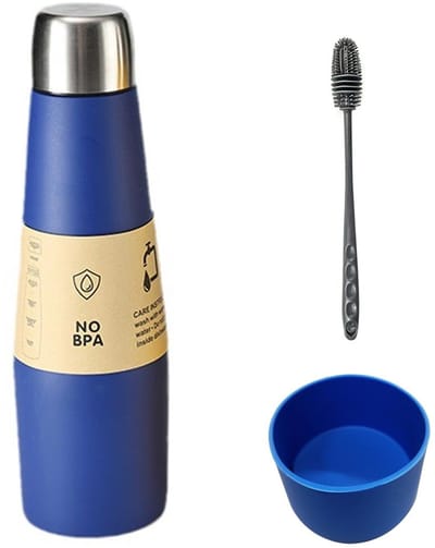 Dailygoods- Thermosfles 532 ml - Dubbellaags vacuüm-isolatie - Roestvrij staal - Antislip onderzetter - Siliconen flessenborstel - Voor buiten/kantoorgebruik - Thermobeker
